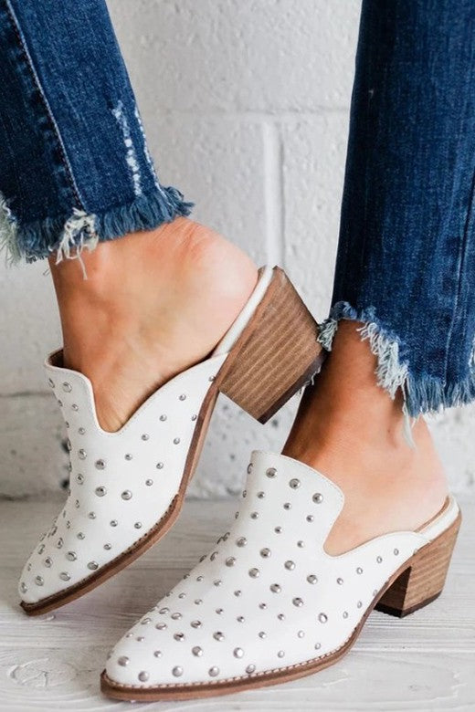 White on sale studded mule