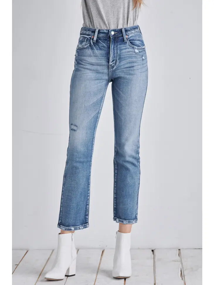 High Rise Distressed Ankle Straight - Artemis Denim