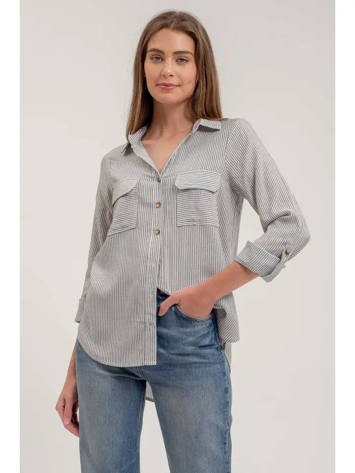 Danielle Stripe Button Down Top