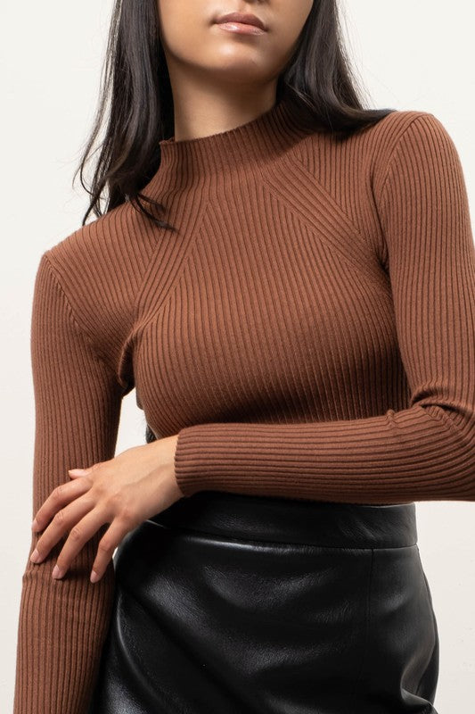 Ribbed Mock Neck Knit Sweater