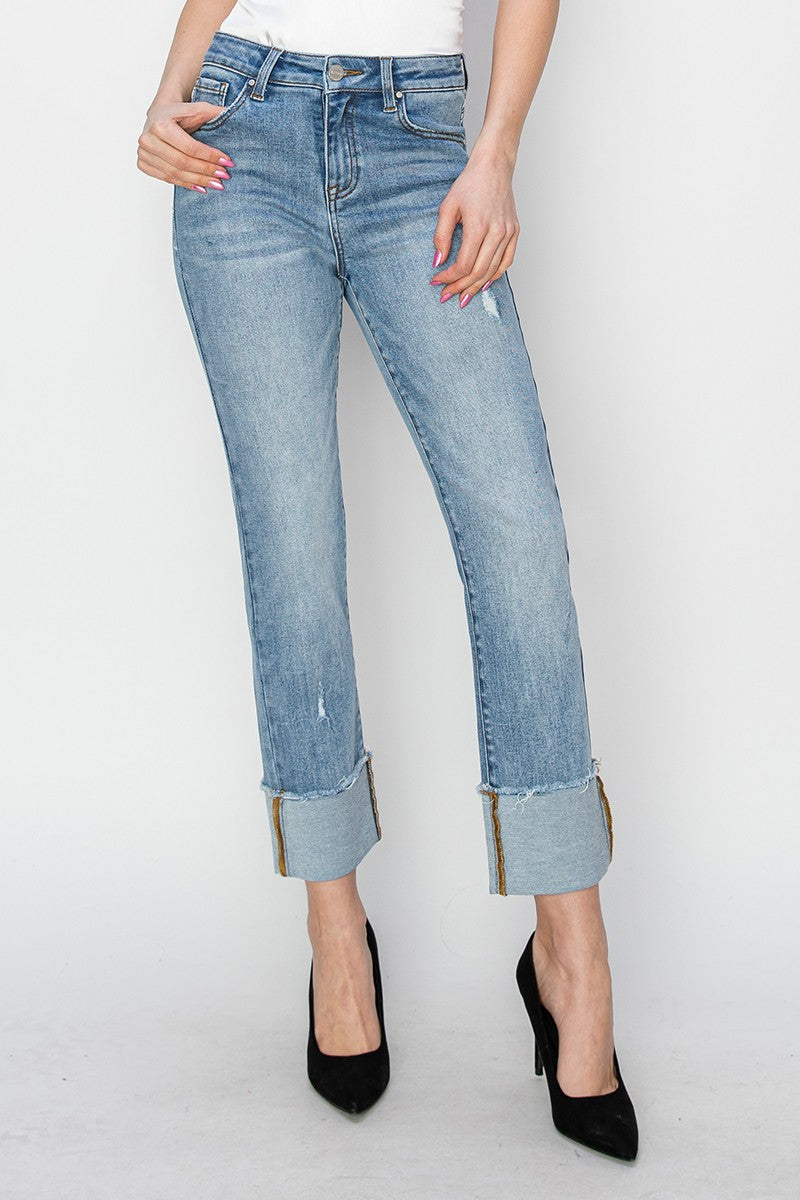 High Rise Cuffed Hem - Risen Denim