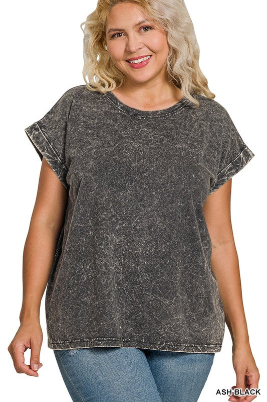 Crinkle Washed Round Neck Tee