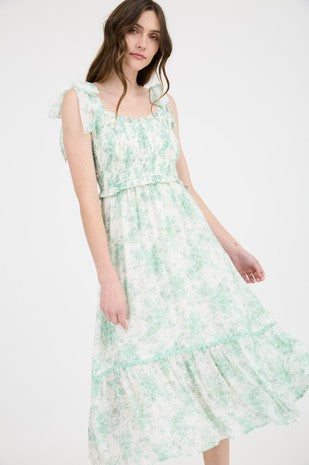 Sweetheart Smocked Ruffle Midi Dress