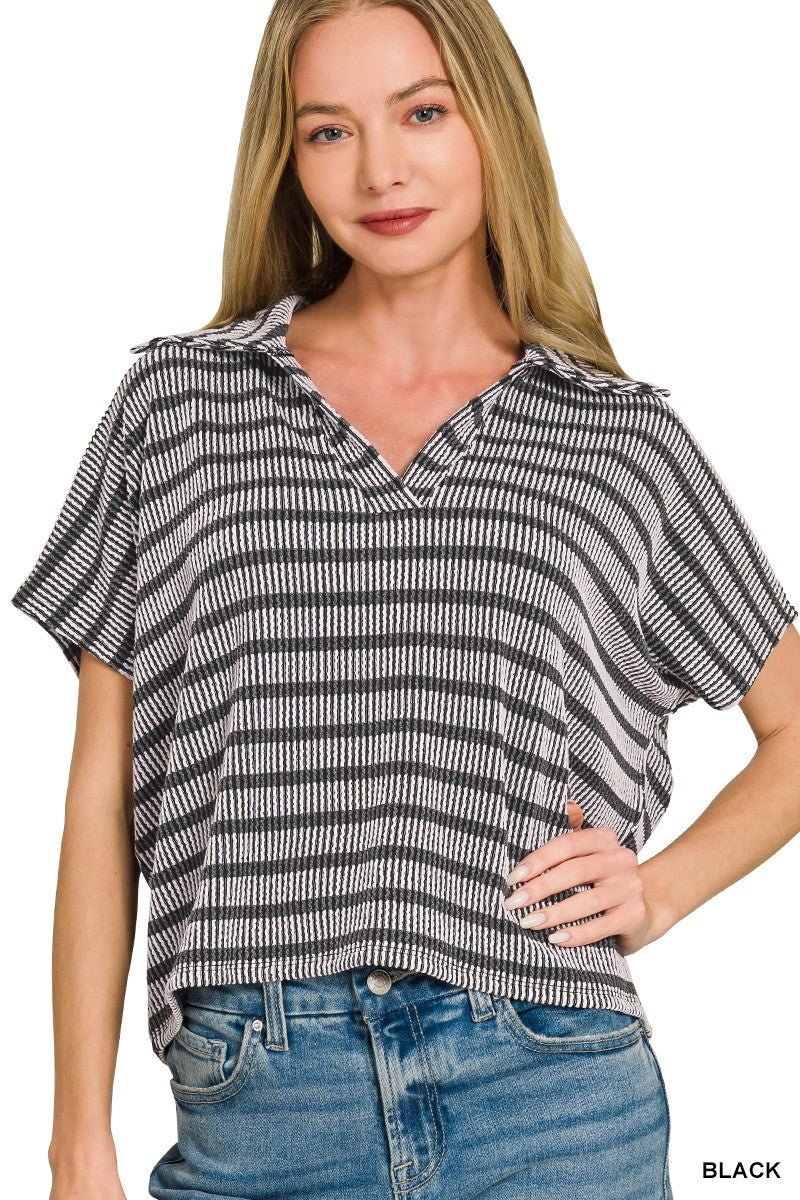 Jovie Stripe Collarrd Top