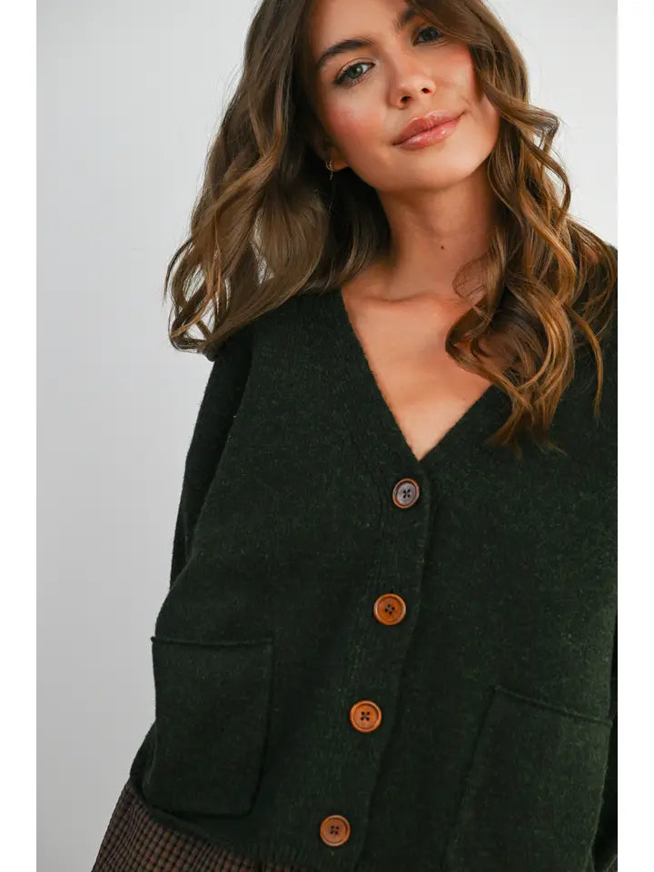 Olive V-Neck Button Top