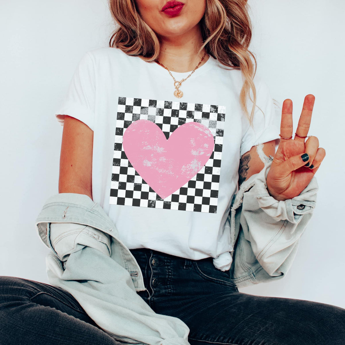 Checkered Heart Graphic Tee