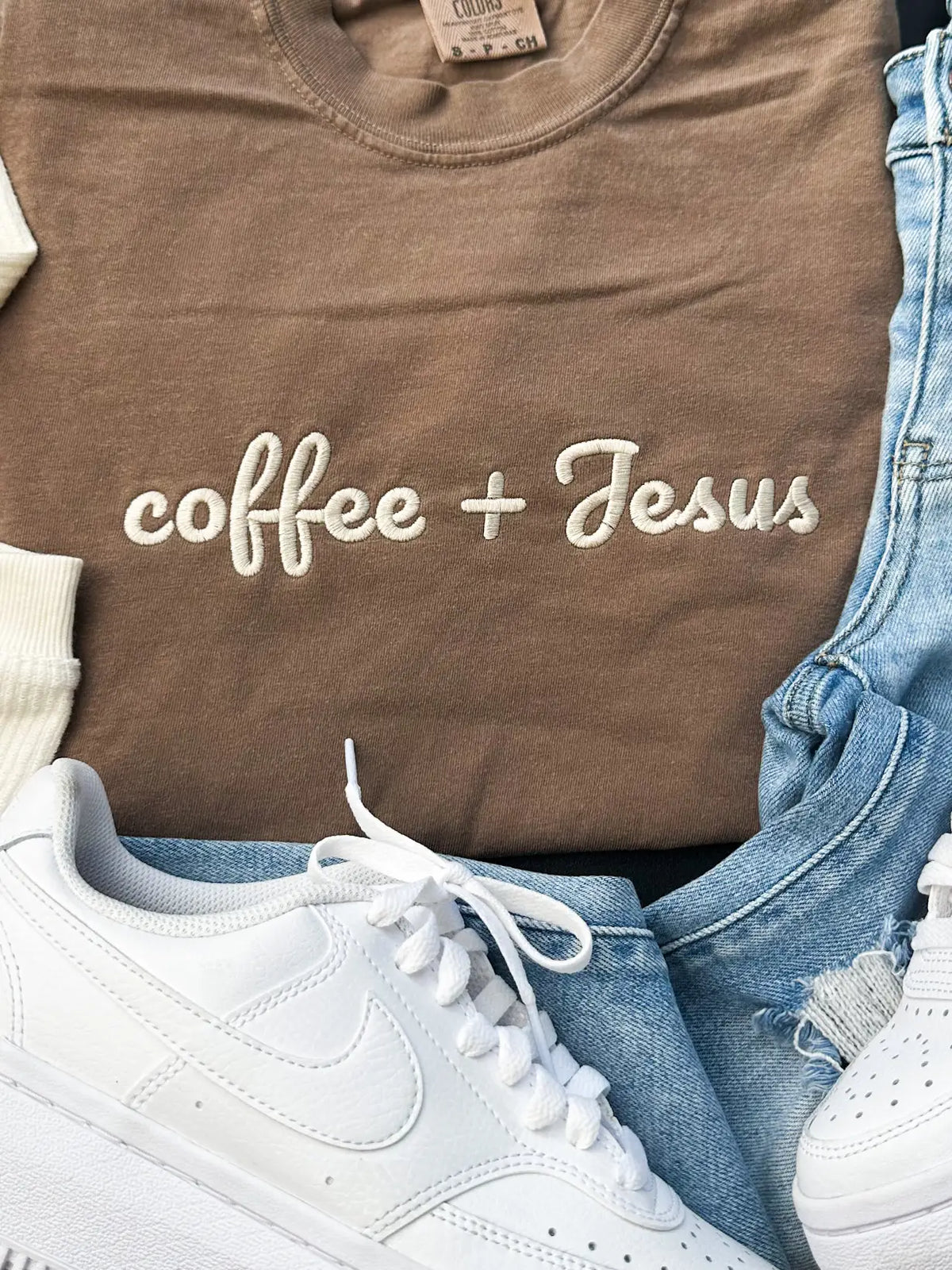 Coffee + Jesus Embroidery Graphic