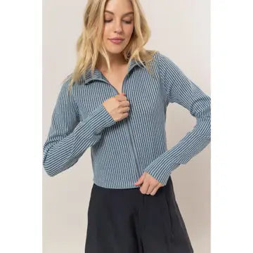 Blue Hue Striped Zip Knit
