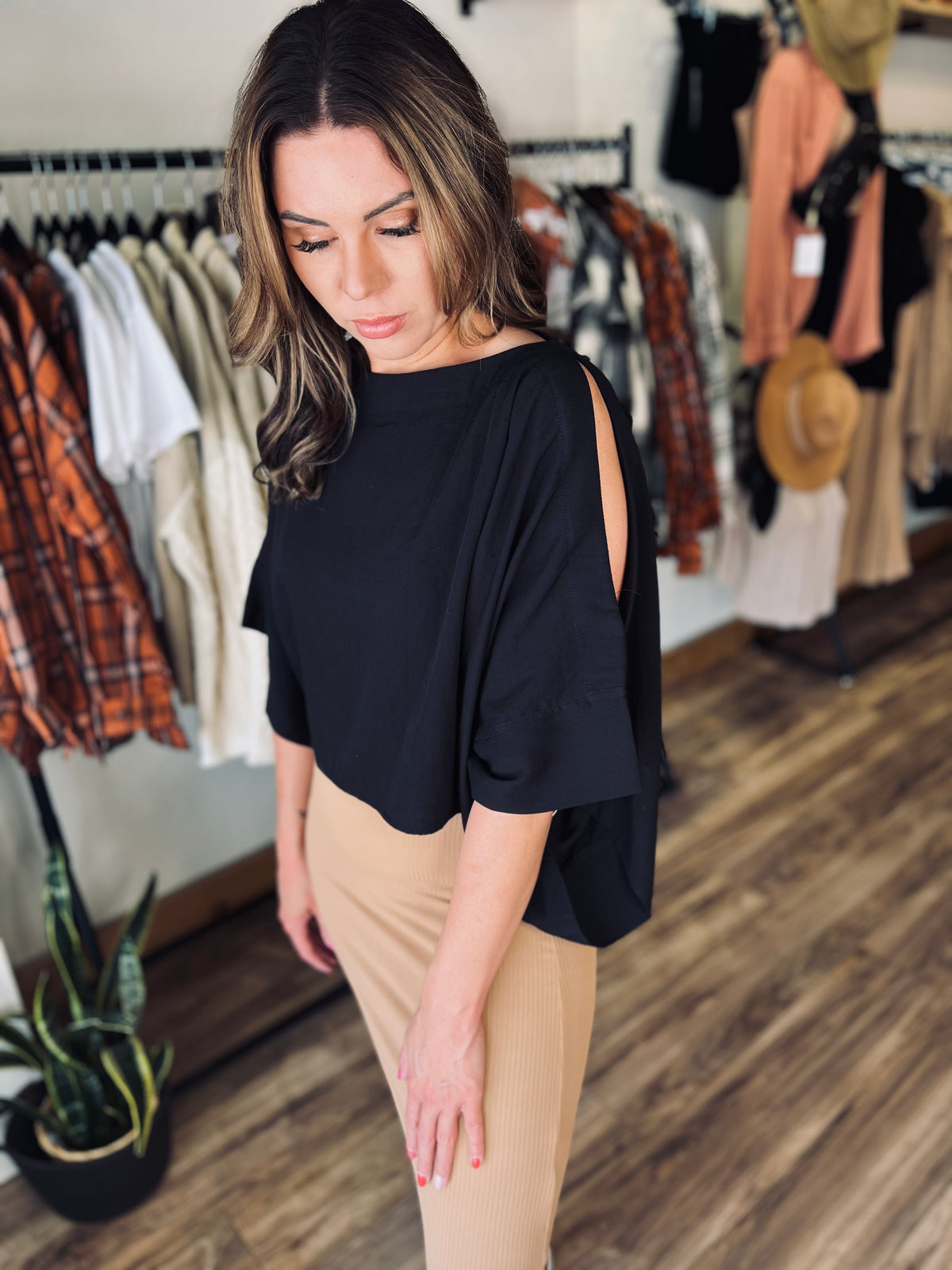 Relaxed Fit Sleeve Cutout Top