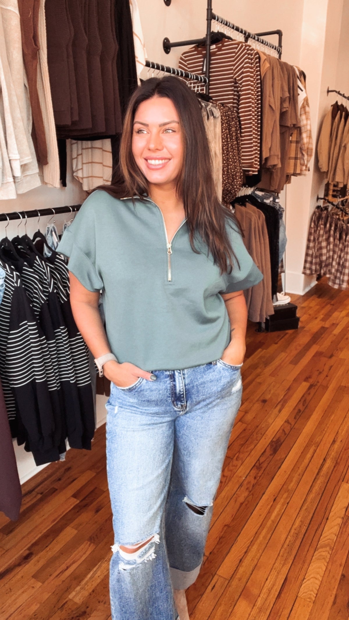 Ash Jade Half Zip Luxe Pullover