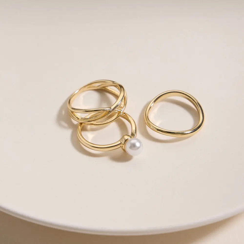 Gold Pearl Accent Ring Set