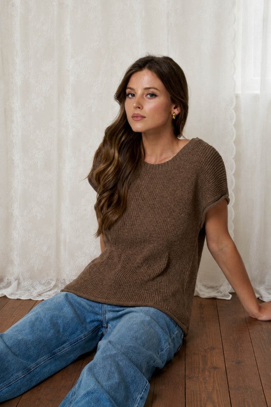 Tawny Raw Edge Knit Top