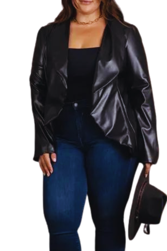 Faux Leather Light Weight Jacket - Curve Fit